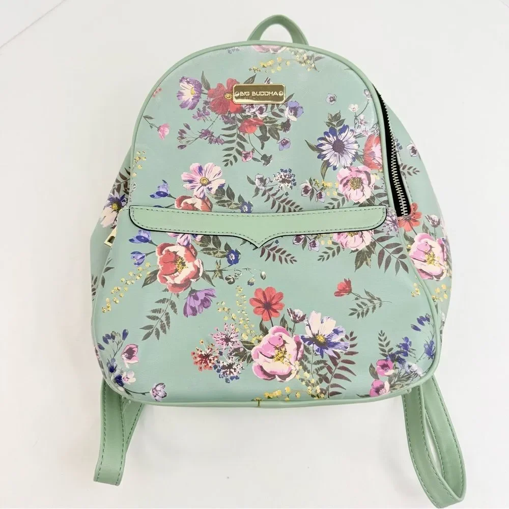 Big Buddha Mint Green Colorful Floral Garden Print Vinyl Mini Backpack
